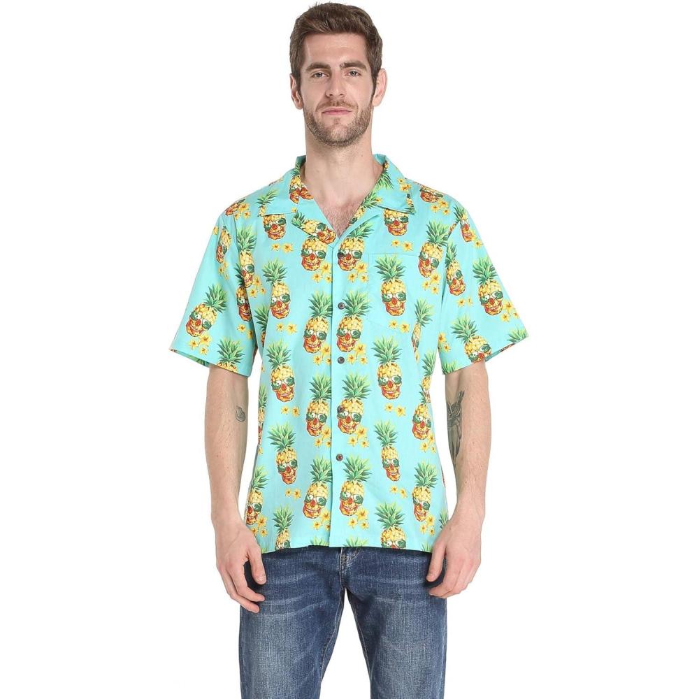 imageHawaii Hangover Mens Hawaiian Shirt Aloha Shirt Floral Edge in Assorted ColorsHalloween Pineapple Skull With Sunglasses