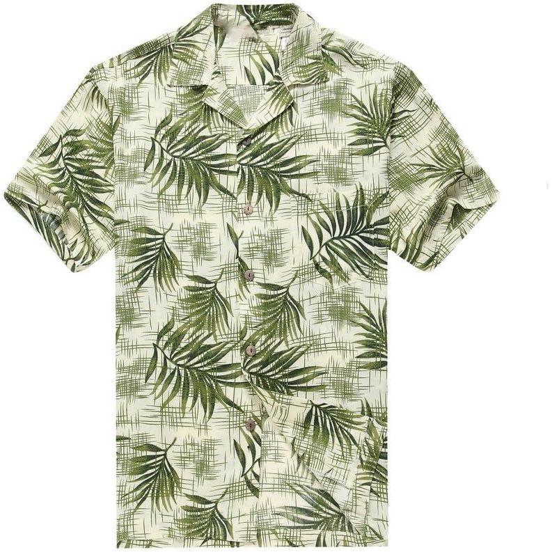 imageHawaii Hangover Mens Hawaiian Shirt Aloha Shirt Floral Edge in Assorted ColorsLeaves in White Green