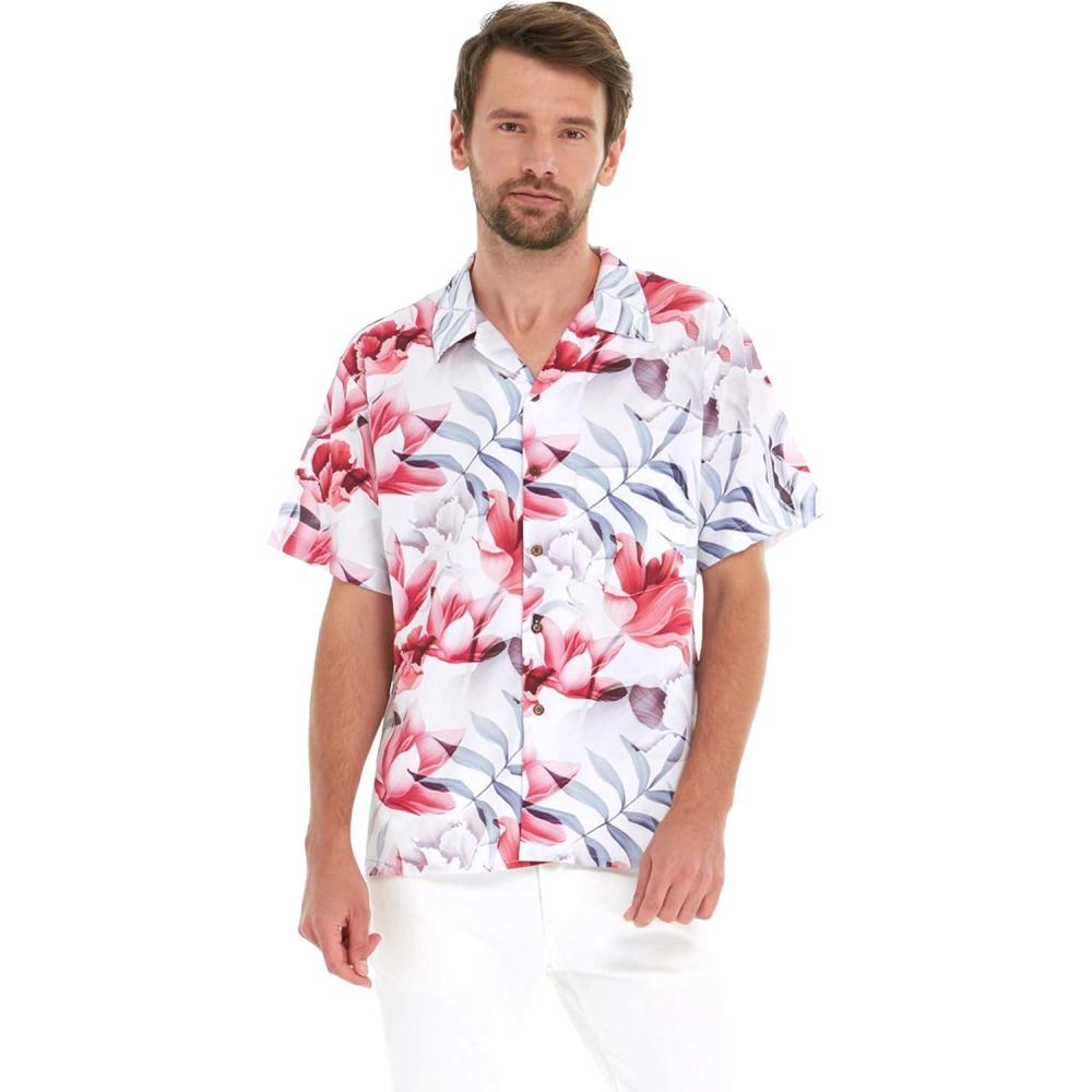 imageHawaii Hangover Mens Hawaiian Shirt Aloha Shirt Floral Edge in Assorted ColorsMisty Lotus White