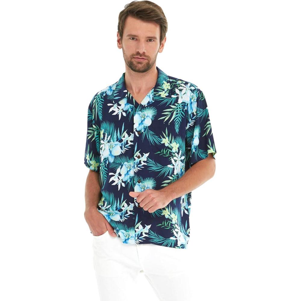 imageHawaii Hangover Mens Hawaiian Shirt Aloha Shirt Floral Edge in Assorted ColorsOrchid Breeze Navy