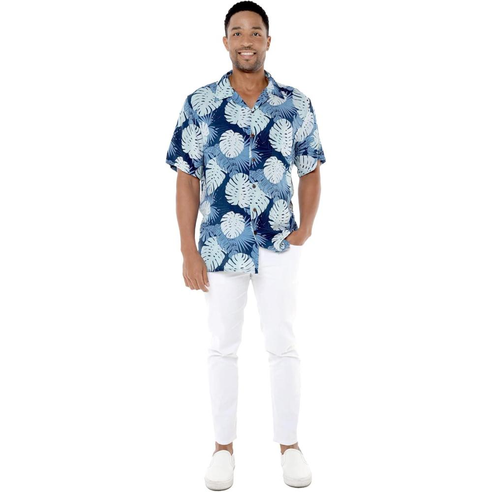 imageHawaii Hangover Mens Hawaiian Shirt Aloha Shirt Floral Edge in Assorted ColorsPacific Palm Navy