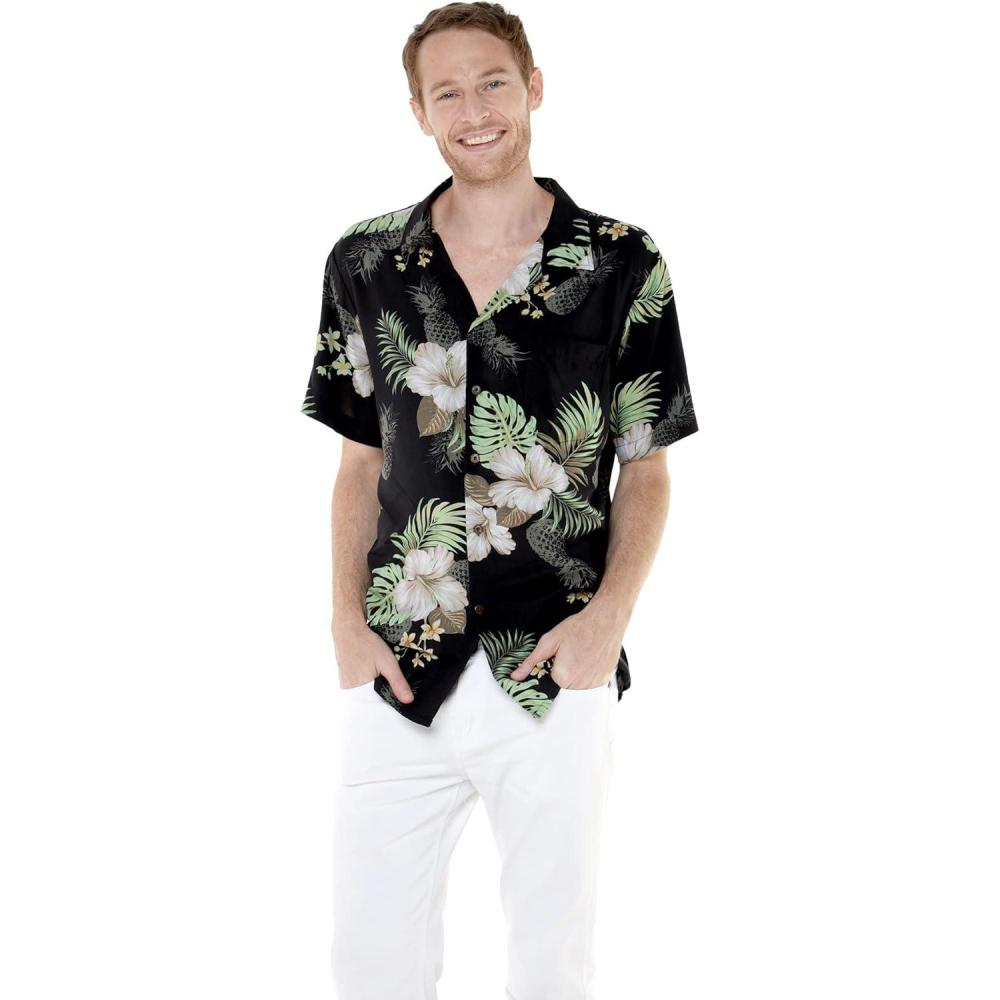 imageHawaii Hangover Mens Hawaiian Shirt Aloha Shirt Floral Edge in Assorted ColorsPineapple Garden Black
