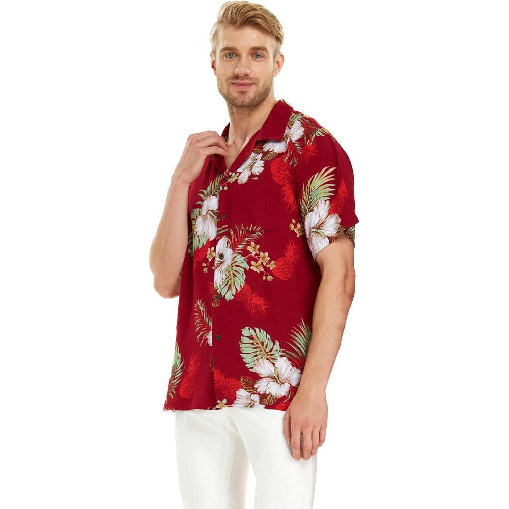 imageHawaii Hangover Mens Hawaiian Shirt Aloha Shirt Floral Edge in Assorted ColorsPineapple Garden Burgundy
