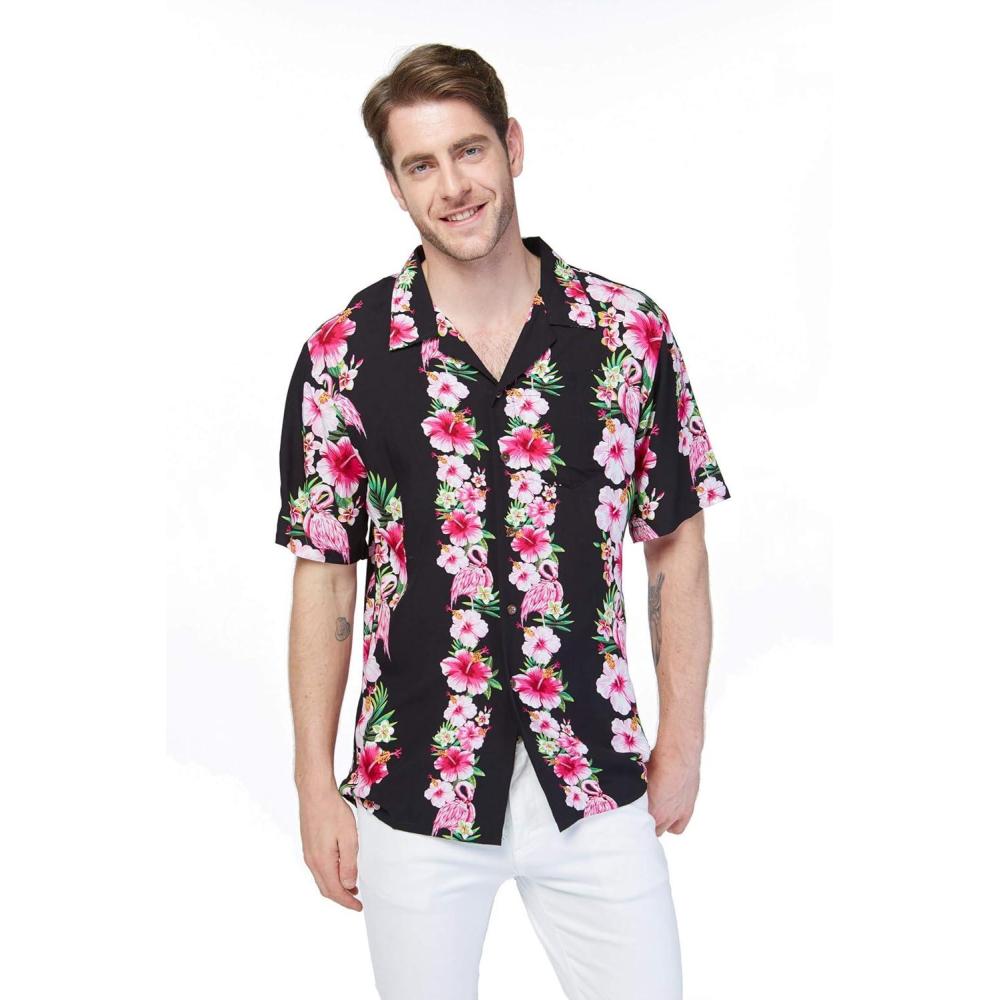imageHawaii Hangover Mens Hawaiian Shirt Aloha Shirt Floral Edge in Assorted ColorsPink Black Hibiscus Vine