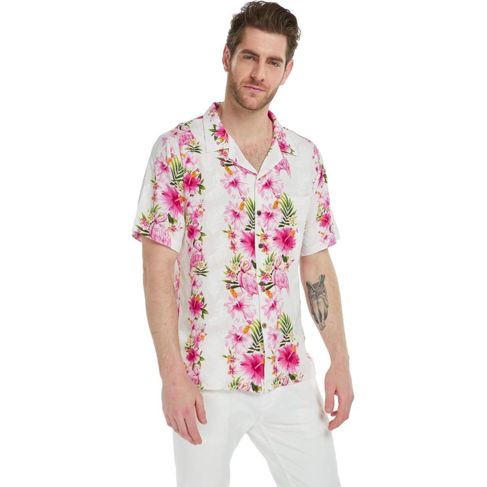 imageHawaii Hangover Mens Hawaiian Shirt Aloha Shirt Floral Edge in Assorted ColorsPink Hibiscus Vine