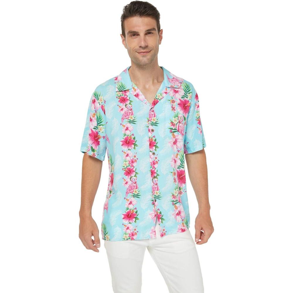imageHawaii Hangover Mens Hawaiian Shirt Aloha Shirt Floral Edge in Assorted ColorsPink Turquoise Hibiscus Vine