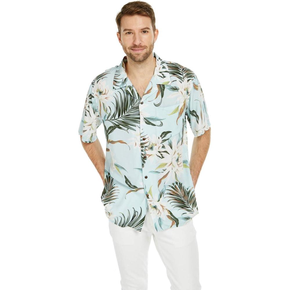 imageHawaii Hangover Mens Hawaiian Shirt Aloha Shirt Floral Edge in Assorted ColorsWispy Cereus Light Blue