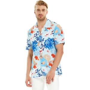 imageHawaii Hangover Mens Hawaiian Shirt Aloha Shirt Floral Edge in Assorted ColorsFlowering Koi Blue