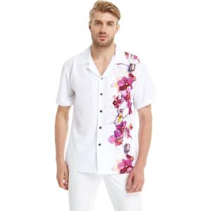 imageHawaii Hangover Mens Hawaiian Aloha Premium Cotton Shirt Orchid Paradise in NavyWatercolor Orchid