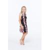 imageGirl Hawaiian Round Neck with Ruffle Dress in Pink Hibiscus VinePink Black Hibiscus Vine