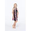 imageGirl Hawaiian Round Neck with Ruffle Dress in Pink Hibiscus VinePink Black Hibiscus Vine