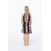imageGirl Hawaiian Round Neck with Ruffle Dress in Pink Hibiscus VinePink Black Hibiscus Vine