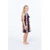 imageGirl Hawaiian Round Neck with Ruffle Dress in Pink Hibiscus VinePink Black Hibiscus Vine