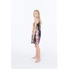 imageGirl Hawaiian Round Neck with Ruffle Dress in Pink Hibiscus VinePink Black Hibiscus Vine