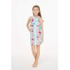 imageGirl Hawaiian Round Neck with Ruffle Dress in Pink Hibiscus VinePink Turquoise Hibiscus Vine