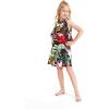 imageGirl Hawaiian Round Neck with Ruffle Dress in Pink Hibiscus VineTropical Twilight