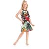 imageGirl Hawaiian Round Neck with Ruffle Dress in Pink Hibiscus VineTropical Twilight