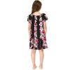 imageGirl Hawaiian Short Sleeve Simple Muumuu Ruffle Dress in Pink Hibiscus Vine BlackPink Hibiscus Vine Black