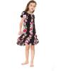 imageGirl Hawaiian Short Sleeve Simple Muumuu Ruffle Dress in Pink Hibiscus Vine BlackPink Hibiscus Vine Black