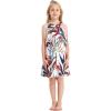 imageGirl Hawaiian Round Neck with Ruffle Dress in Pink Hibiscus VineGarden at Dawn