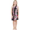 imageGirl Hawaiian Round Neck with Ruffle Dress in Pink Hibiscus VinePink Black Hibiscus Vine