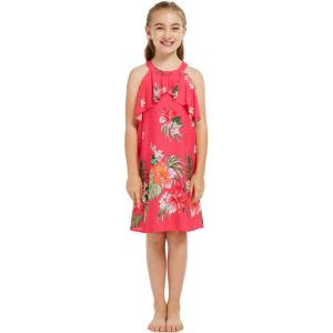 imageGirl Hawaiian Round Neck with Ruffle Dress in Day Dream BloomPretty Tropical Hot Pink