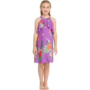 imageGirl Hawaiian Round Neck with Ruffle Dress in Day Dream BloomPretty Tropical Purple