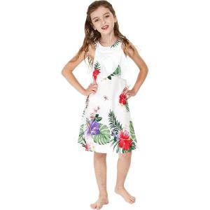 imageGirl Hawaiian Round Neck with Ruffle Dress in Day Dream BloomPretty Tropical White