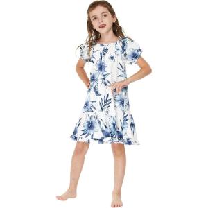 imageGirl Hawaiian Short Sleeve Simple Muumuu Ruffle Dress in Midnight BloomDay Dream Bloom