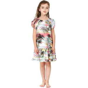 imageGirl Hawaiian Short Sleeve Simple Muumuu Ruffle Dress in Neon SunsetNeon Sunset