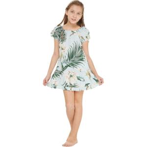 imageGirl Hawaiian Short Sleeve Simple Muumuu Ruffle Dress in Wispy CereusWispy Cereus Light Blue