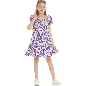 imageGirl Hawaiian Simple Muumuu Dress in Classic HibiscusClassic Hibiscus Purple