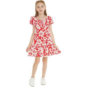 imageGirl Hawaiian Simple Muumuu Dress in Classic HibiscusClassic Hibiscus Red