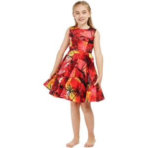 imageGirl Hawaiian Vintage Fit and Flare Dress in Sunset with DolphinSunset With Dolphin in Red