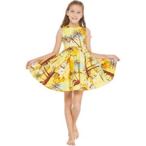 imageGirl Hawaiian Vintage Fit and Flare Dress in Sunset with DolphinSunset With Dolphin in Yellow