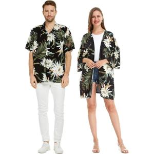 imageMatchable Couple Hawaiian Luau Shirt or Kimono in Wispy Cereus BlackMen Wispy Cereus Black