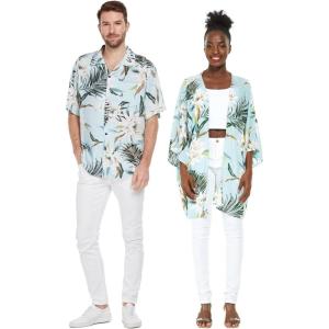 imageMatchable Couple Hawaiian Luau Shirt or Kimono in Wispy Cereus BlackWomen Wispy Cereus Light Blue