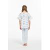 imageGirl Elastic Strap Hawaiian Luau Poncho Top in Classic Hibiscus BlueVintage Tropical Toile