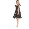 imageGirl Luau Wrap Ruffle Dress in Vintage Tropical ToileFlamingo Party Black