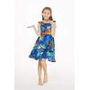 imageGirl Luau Wrap Ruffle Dress in Vintage Tropical ToileSunset and Dolphin Blue