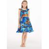 imageGirl Luau Wrap Ruffle Dress in Vintage Tropical ToileSunset and Dolphin Blue