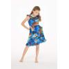 imageGirl Luau Wrap Ruffle Dress in Vintage Tropical ToileSunset and Dolphin Blue
