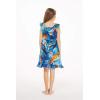 imageGirl Luau Wrap Ruffle Dress in Vintage Tropical ToileSunset and Dolphin Blue