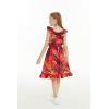 imageGirl Luau Wrap Ruffle Dress in Vintage Tropical ToileSunset and Dolphin Red