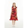 imageGirl Luau Wrap Ruffle Dress in Vintage Tropical ToileSunset and Dolphin Red