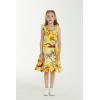 imageGirl Luau Wrap Ruffle Dress in Vintage Tropical ToileSunset and Dolphin Yellow