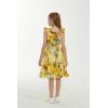 imageGirl Luau Wrap Ruffle Dress in Vintage Tropical ToileSunset and Dolphin Yellow