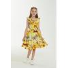 imageGirl Luau Wrap Ruffle Dress in Vintage Tropical ToileSunset and Dolphin Yellow