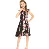 imageGirl Ruffle Wrap Hawaiian Luau Dress in RafelsiaPink Hibiscus Vine Black