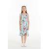 imageGirl Ruffle Wrap Hawaiian Luau Dress in RafelsiaPink Hibiscus Vine Turquoise
